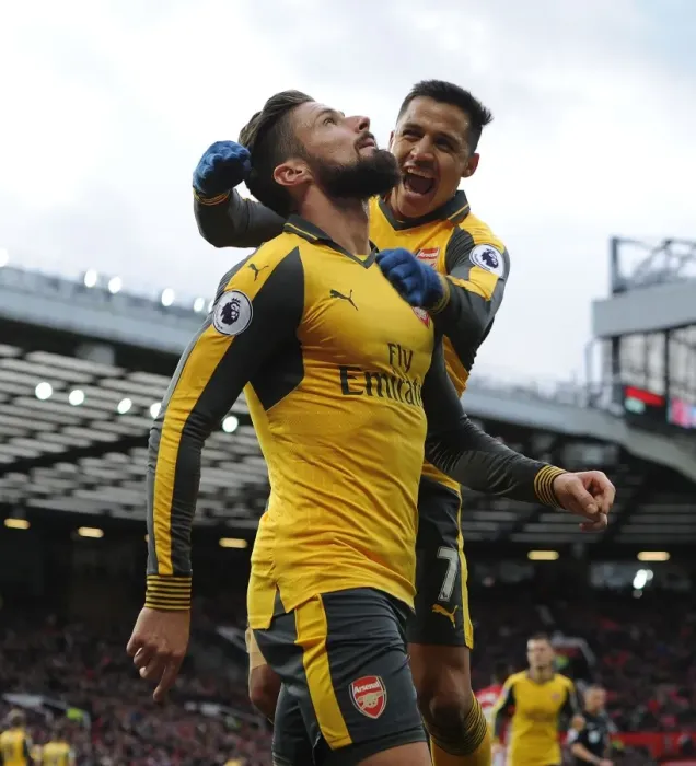 Framed Print : Giroud and Sanchez Celebrate Goal: Manchester United vs. Arsenal, 2016-17 Premier League Framed Print : Giroud and Sanchez Celebrate Goal: Manchester United vs. Arsenal, 2016-17 Premier League
