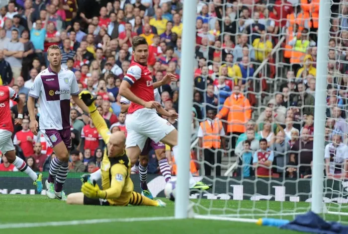 Framed Print : Giroud Scores the Opener: Arsenal vs. Aston Villa, 2013-14 Premier League