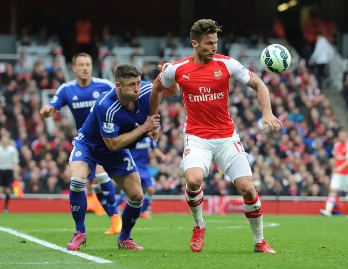 Framed Print : Giroud vs. Cahill: A Footballing Battle at the Emirates - Arsenal vs. Chelsea, Premier League 2014 / 15