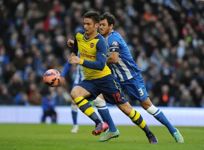 Framed Print : Giroud vs Greer: FA Cup Clash Between Brighton & Arsenal Framed Print : Giroud vs Greer: FA Cup Clash Between Brighton & Arsenal
