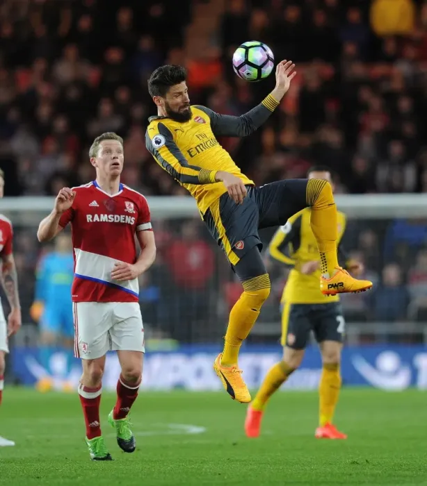Framed Print : Giroud vs Leadbitter: Intense Heading Battle at Middlesbrough vs Arsenal, Premier League 2016-17 Framed Print : Giroud vs Leadbitter: Intense Heading Battle at Middlesbrough vs Arsenal, Premier League 2016-17