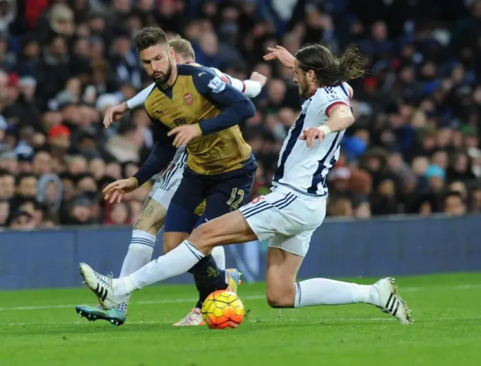 Framed Print : Giroud vs Olsson: A Battle of Will in Arsenal's Victory over West Bromwich Albion (2015-16) Framed Print : Giroud vs Olsson: A Battle of Will in Arsenal's Victory over West Bromwich Albion (2015-16)