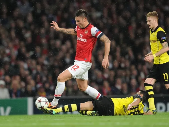 Framed Print : Giroud vs. Sahin: Clash of the Champions - Arsenal vs. Borussia Dortmund (2013)