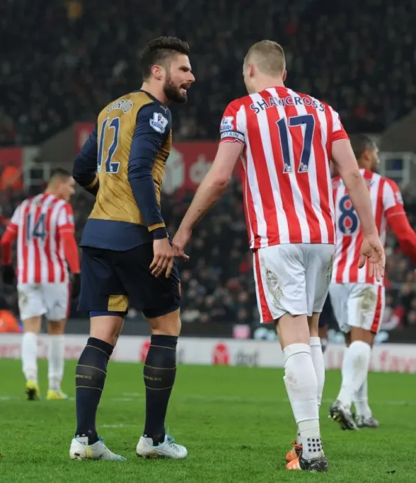 Framed Print : Giroud vs Shawcross: A Footballing Battle at Britannia Stadium, Premier League 2015-16 Framed Print : Giroud vs Shawcross: A Footballing Battle at Britannia Stadium, Premier League 2015-16