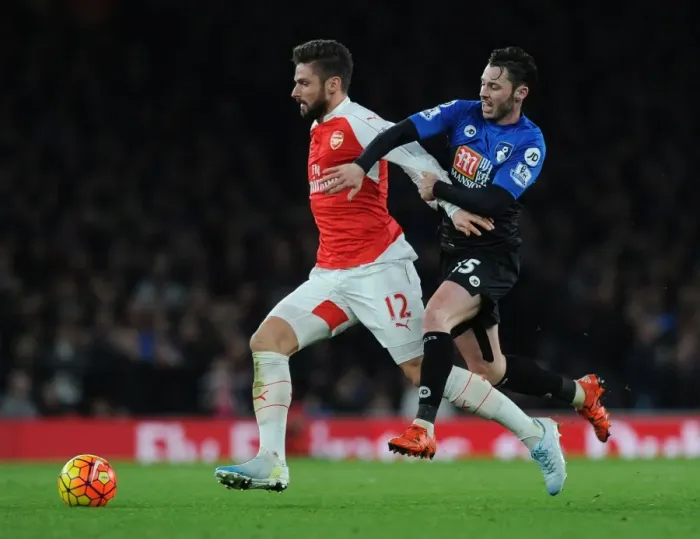 Framed Print : Giroud vs Smith: A Battle at the Emirates - Arsenal vs Bournemouth (2015-16) Framed Print : Giroud vs Smith: A Battle at the Emirates - Arsenal vs Bournemouth (2015-16)