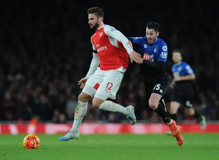 Framed Print : Giroud vs Smith: A Football Battle at the Emirates - Arsenal vs Bournemouth (2015-16)