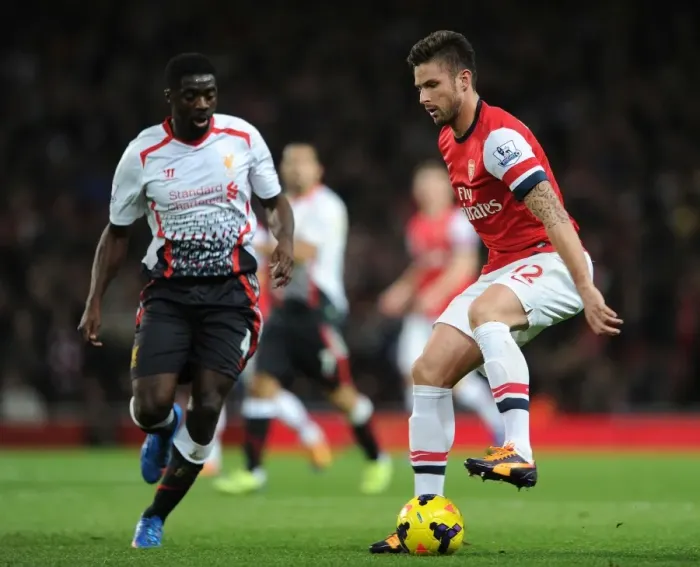 Framed Print : Giroud vs. Toure: A Football Rivalry Reignited - Arsenal vs. Liverpool (2013-14)