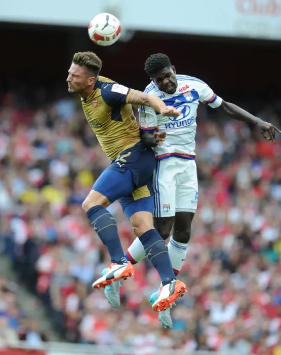 Framed Print : Giroud vs. Umtiti: A Battle at the Emirates Cup Framed Print : Giroud vs. Umtiti: A Battle at the Emirates Cup
