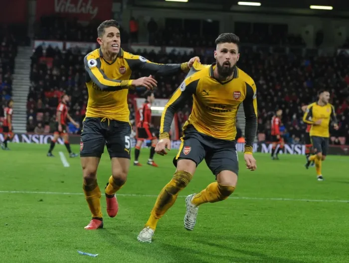 Framed Print : Giroud's Hat-Trick: Arsenal's Triumph over AFC Bournemouth in the 2016-17 Premier League