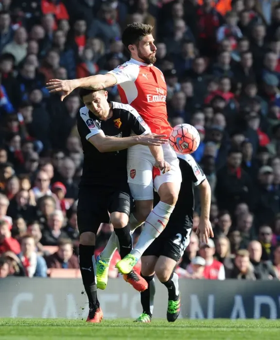 Framed Print : Giroud's Soaring Header: Arsenal's Victory Over Watford in FA Cup Sixth Round Framed Print : Giroud's Soaring Header: Arsenal's Victory Over Watford in FA Cup Sixth Round