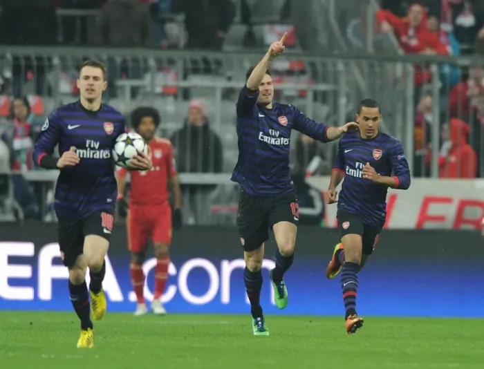 Framed Print : Glory for Arsenal: Unforgettable Goal by Giroud and Walcott vs. Bayern Munich Framed Print : Glory for Arsenal: Unforgettable Goal by Giroud and Walcott vs. Bayern Munich