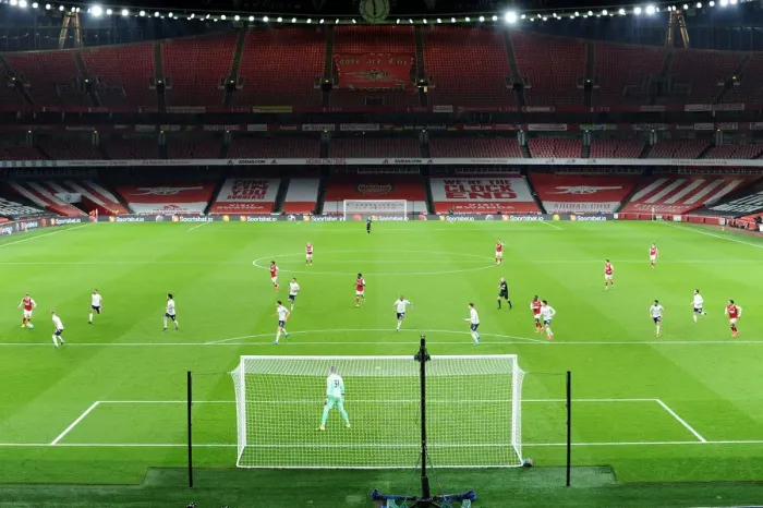 Framed Print : Empty Glory: Arsenal vs Manchester City at the Deserted Emirates Stadium (2020-21)