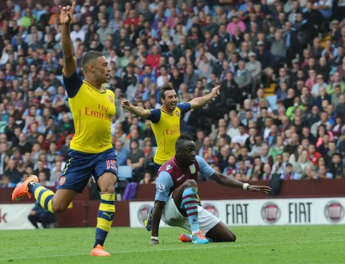 Framed Print : Own Goal by Aly Cissokho: Arsenal's Oxlade-Chamberlain and Cazorla Pressure