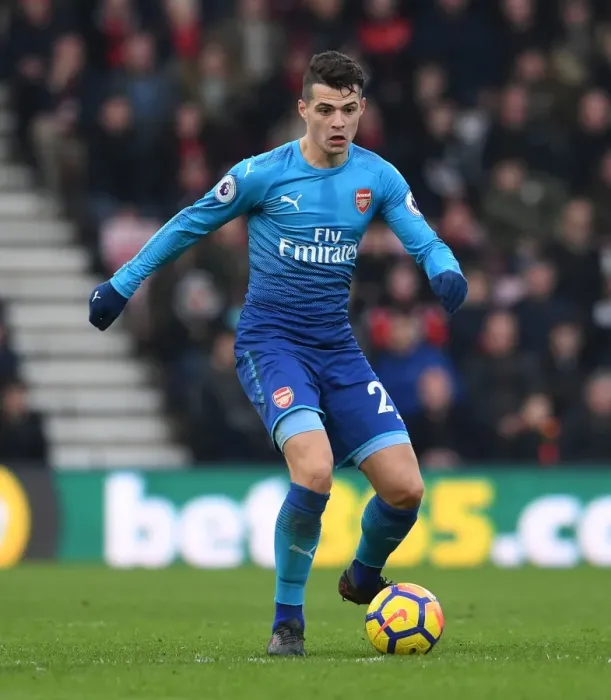 Framed Print : Granit Xhaka in Action: AFC Bournemouth vs Arsenal, Premier League 2017-18