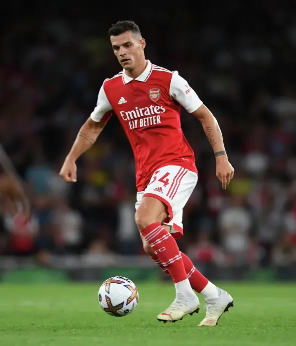 Framed Print : Granit Xhaka: In Action for Arsenal Against Aston Villa, Premier League 2022-23