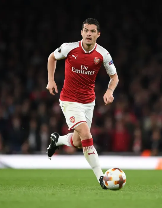 Framed Print : Granit Xhaka in Action for Arsenal against Atletico Madrid Framed Print : Granit Xhaka in Action for Arsenal against Atletico Madrid