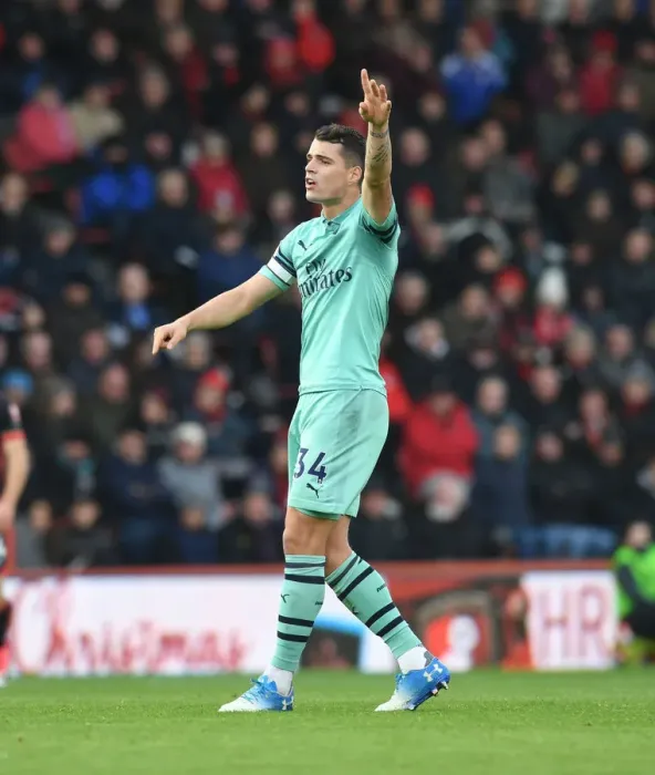 Framed Print : Granit Xhaka: In Action for Arsenal Against Bournemouth, Premier League 2018-19