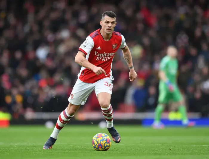 Framed Print : Granit Xhaka: In Action for Arsenal Against Brentford, Premier League 2021-22