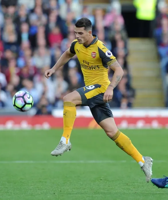 Framed Print : Granit Xhaka: In Action for Arsenal Against Burnley, Premier League 2016-17 Framed Print : Granit Xhaka: In Action for Arsenal Against Burnley, Premier League 2016-17