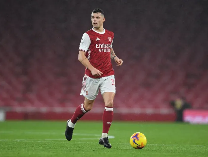 Framed Print : Granit Xhaka: In Action for Arsenal Against Burnley, Premier League 2020-21