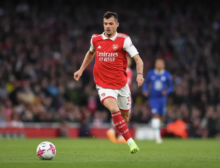Framed Print : Granit Xhaka: In Action for Arsenal Against Chelsea, Premier League 2022-23 Framed Print : Granit Xhaka: In Action for Arsenal Against Chelsea, Premier League 2022-23