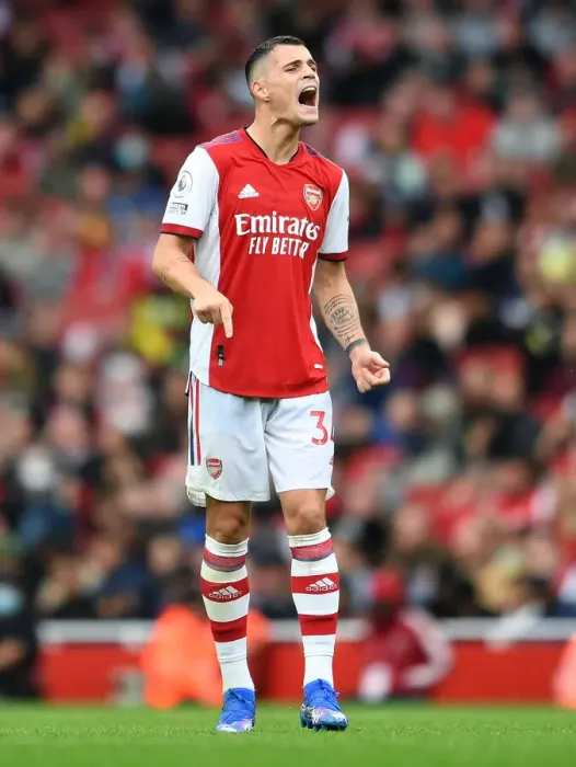 Framed Print : Granit Xhaka: In Action for Arsenal Against Chelsea in Premier League 2021-22