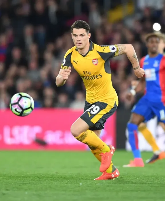 Framed Print : Granit Xhaka: In Action for Arsenal Against Crystal Palace, Premier League 2016-17 Framed Print : Granit Xhaka: In Action for Arsenal Against Crystal Palace, Premier League 2016-17