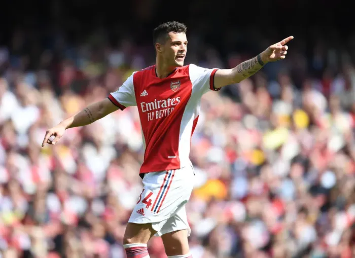 Framed Print : Granit Xhaka: In Action for Arsenal Against Leeds United, Premier League 2021-22