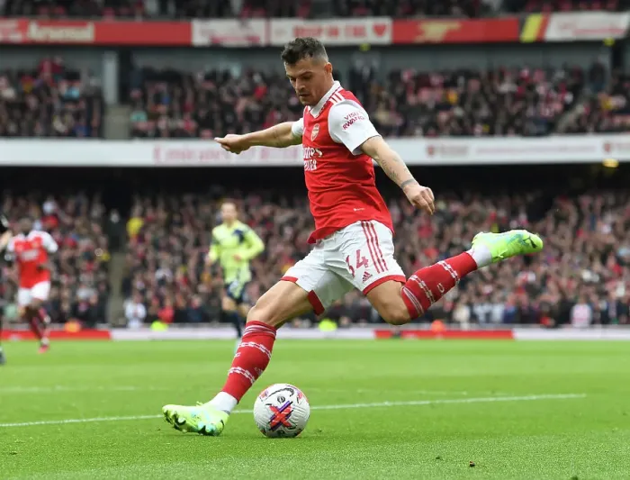 Framed Print : Granit Xhaka: In Action for Arsenal Against Leeds United, Premier League 2022-23