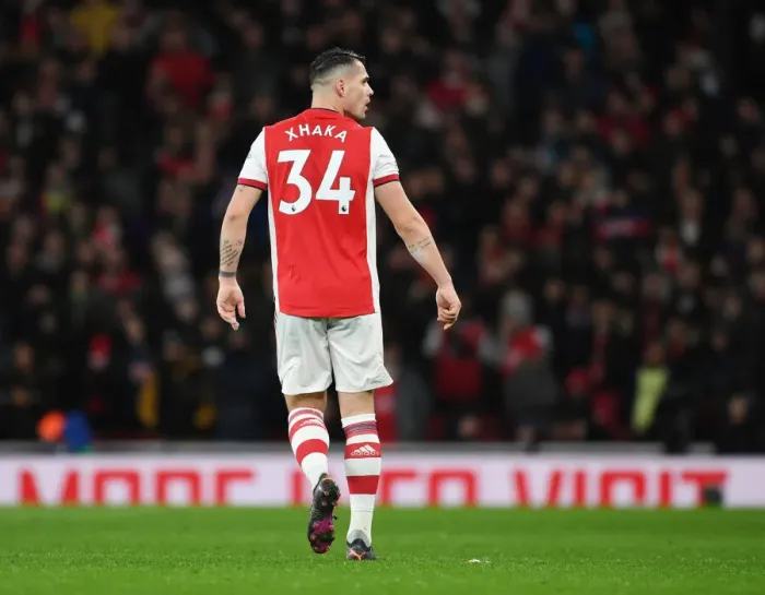 Framed Print : Granit Xhaka: In Action for Arsenal Against Liverpool, Premier League 2021-22 Framed Print : Granit Xhaka: In Action for Arsenal Against Liverpool, Premier League 2021-22