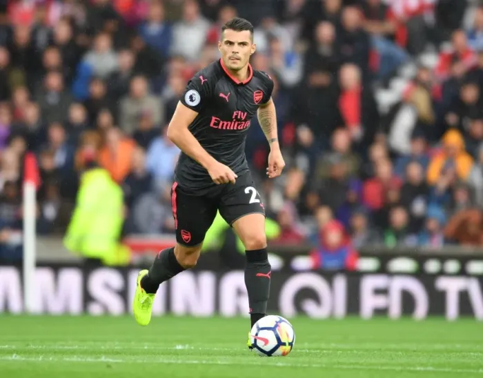 Framed Print : Granit Xhaka: In Action for Arsenal Against Stoke City, Premier League 2017-18 Framed Print : Granit Xhaka: In Action for Arsenal Against Stoke City, Premier League 2017-18