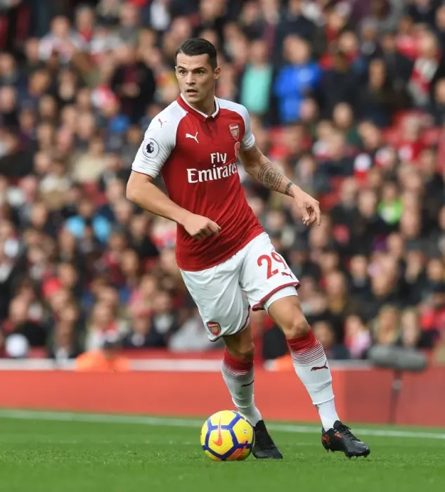 Framed Print : Granit Xhaka: In Action for Arsenal Against Swansea City, Premier League 2017-18 Framed Print : Granit Xhaka: In Action for Arsenal Against Swansea City, Premier League 2017-18