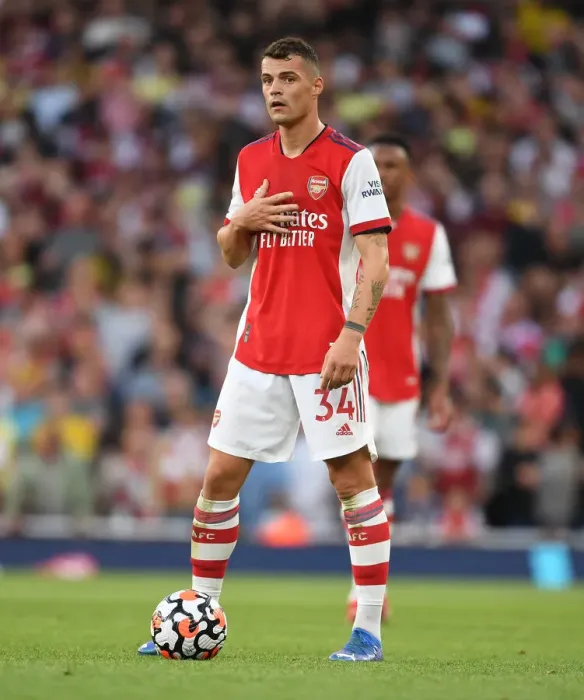 Framed Print : Granit Xhaka: In Action for Arsenal Against Tottenham Hotspur in the Premier League 2021-22