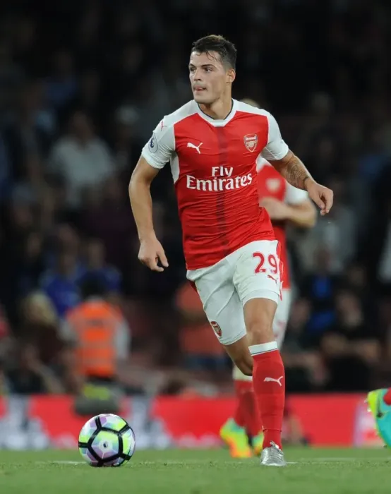Framed Print : Granit Xhaka in Action: Arsenal vs. Chelsea, Premier League 2016-17