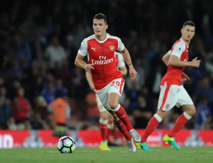 Framed Print : Granit Xhaka in Action: Arsenal vs. Chelsea, Premier League 2016-17