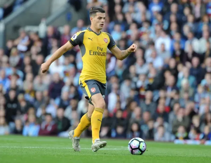 Framed Print : Granit Xhaka in Action: Arsenal vs. Burnley, Premier League 2016-17