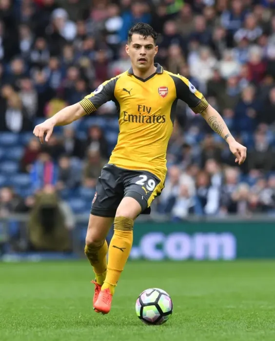 Framed Print : Granit Xhaka in Action: Arsenal vs. West Bromwich Albion, Premier League 2016-17