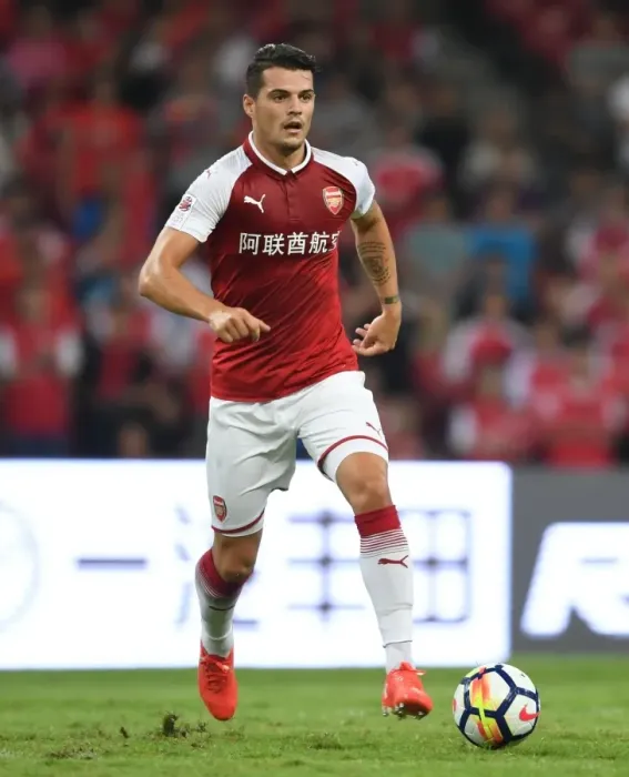 Framed Print : Granit Xhaka in Action: Arsenal vs. Chelsea Pre-Season Clash, Beijing 2017