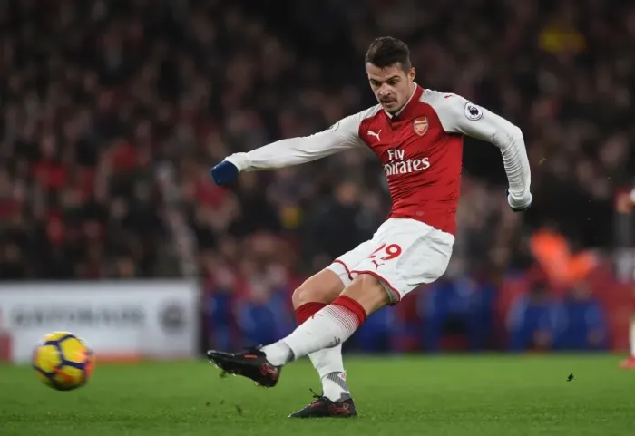 Framed Print : Granit Xhaka in Action: Arsenal vs. Chelsea, Premier League 2017-18 Framed Print : Granit Xhaka in Action: Arsenal vs. Chelsea, Premier League 2017-18