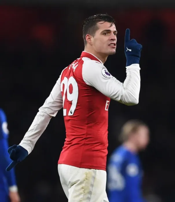Framed Print : Granit Xhaka in Action: Arsenal vs. Everton, Premier League 2017-18 Framed Print : Granit Xhaka in Action: Arsenal vs. Everton, Premier League 2017-18