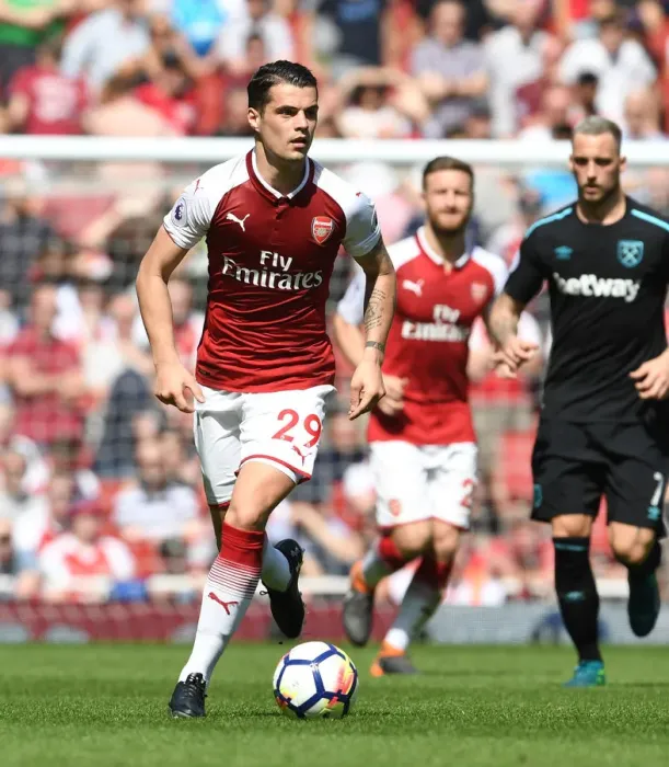 Framed Print : Granit Xhaka in Action: Arsenal vs. West Ham United, Premier League 2017-18