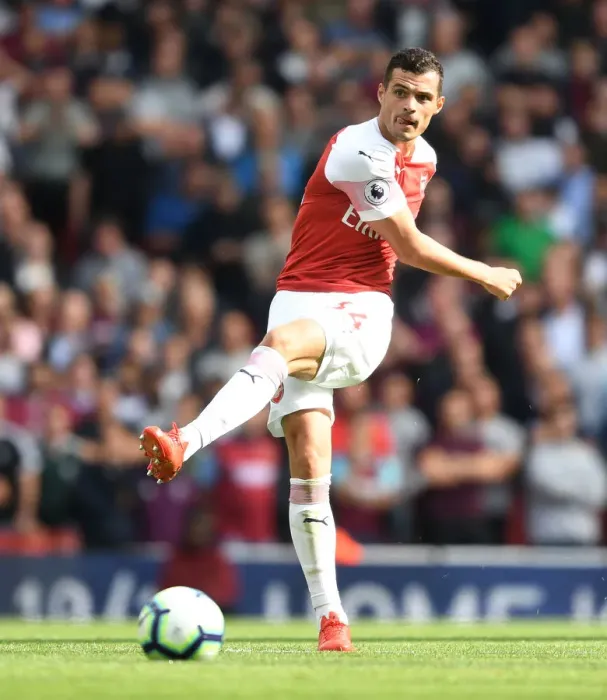 Framed Print : Granit Xhaka in Action: Arsenal vs. West Ham United, Premier League 2018-19