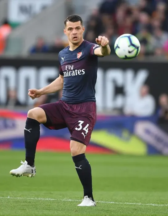 Framed Print : Granit Xhaka in Action: Arsenal vs. Wolverhampton Wanderers, Premier League 2018-19