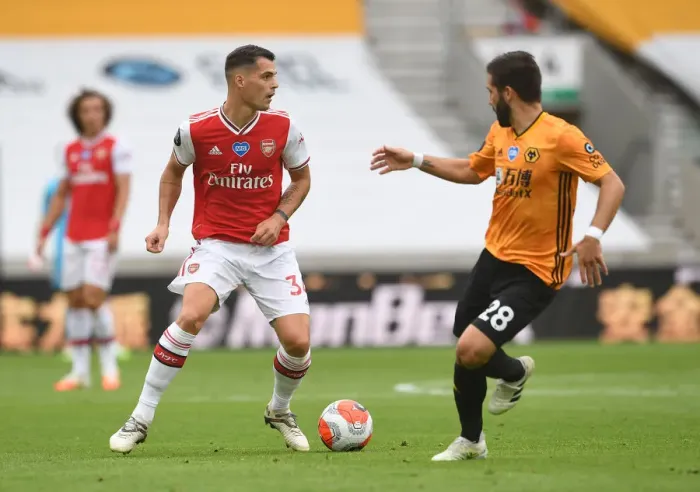 Framed Print : Granit Xhaka in Action: Arsenal vs. Wolverhampton Wanderers, Premier League 2019-2020 Framed Print : Granit Xhaka in Action: Arsenal vs. Wolverhampton Wanderers, Premier League 2019-2020