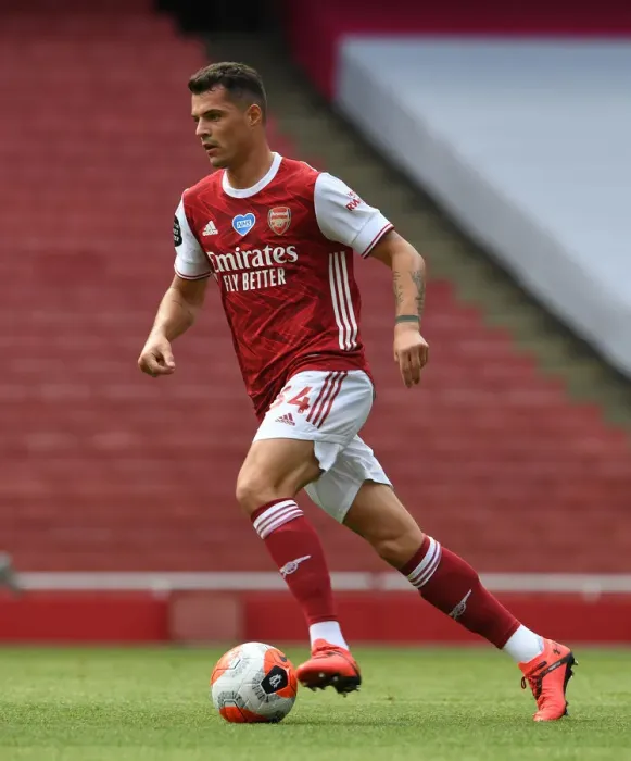 Framed Print : Granit Xhaka in Action: Arsenal vs. Watford, Premier League 2019-2020