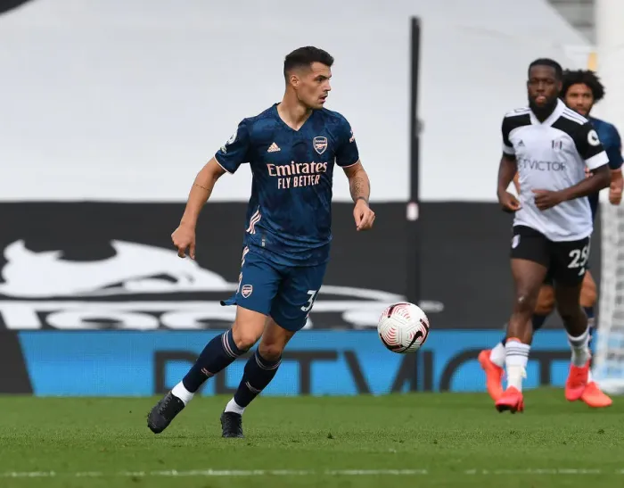 Framed Print : Granit Xhaka in Action: Arsenal vs. Fulham, Premier League 2020-21 Framed Print : Granit Xhaka in Action: Arsenal vs. Fulham, Premier League 2020-21