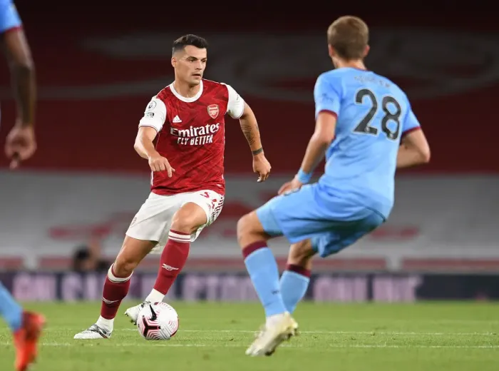 Framed Print : Granit Xhaka in Action: Arsenal vs. West Ham United, Premier League 2020-21 Framed Print : Granit Xhaka in Action: Arsenal vs. West Ham United, Premier League 2020-21