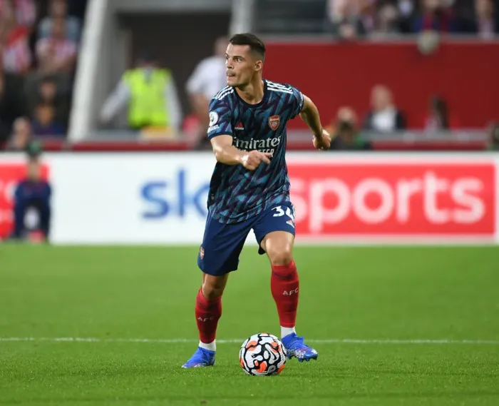 Framed Print : Granit Xhaka in Action: Arsenal vs. Brentford, 2021-22 Premier League