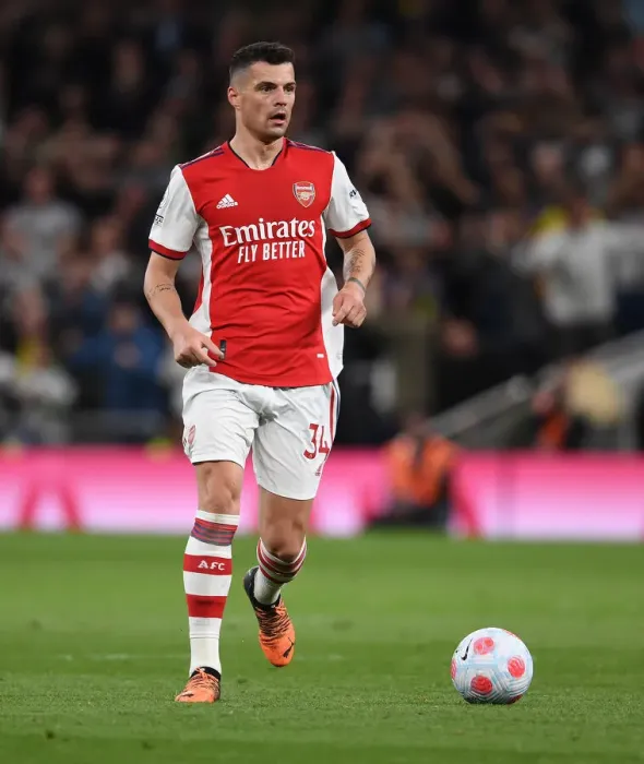 Framed Print : Granit Xhaka in Action: Arsenal vs. Tottenham Hotspur, Premier League 2021-22