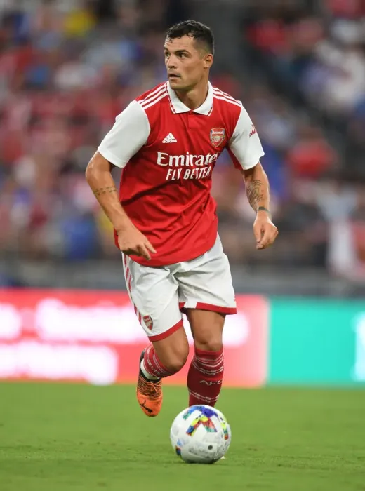 Framed Print : Granit Xhaka in Action: Arsenal vs. Everton Pre-Season Clash (Baltimore, 2022)